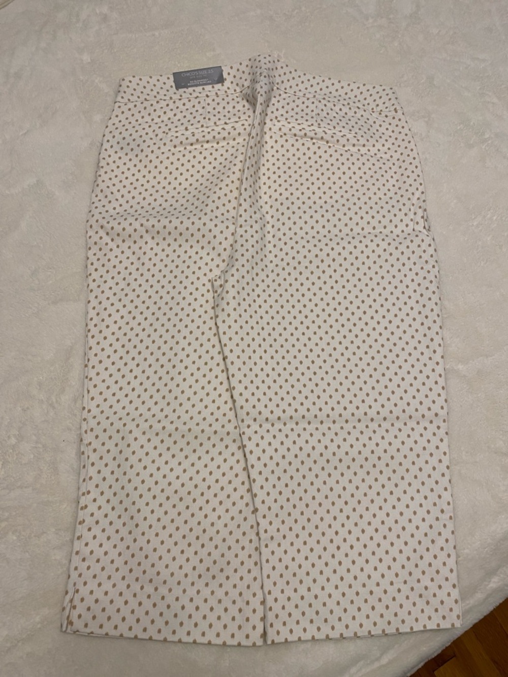 Chico's Brigitte Slim Leg Pants in Cream with Gold Dot Accents